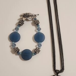 Blue and Silver Beaded Bracelet And Necklace